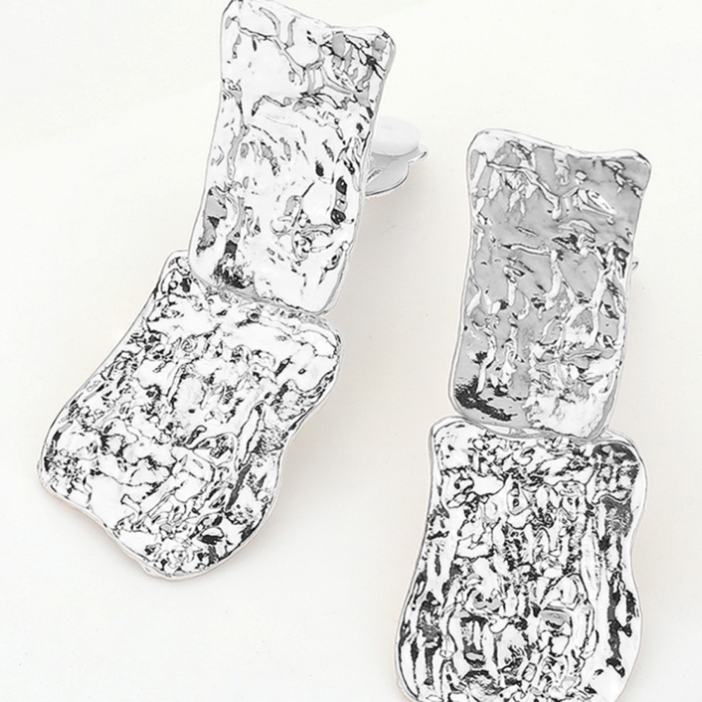Clip- On Silver Textured Earrings